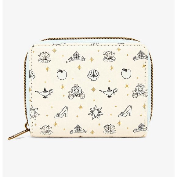 Loungefly Disney Princess Wallet Princesses Icons Symbols Pattern Zip Wallet - Picture 2 of 3